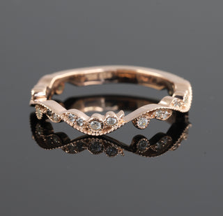 Half Eternity Leaf Inspired Round Cut Moissanite Band