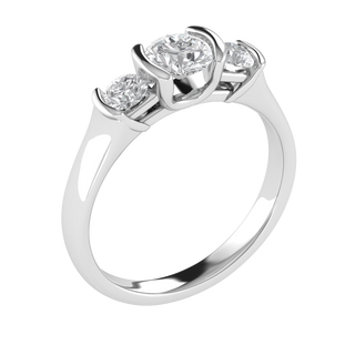 Three Stone Half Bezel Set Moissanite Engagement Ring