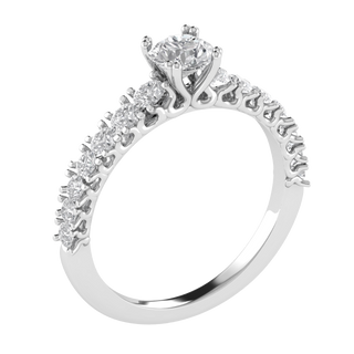 Lab Grown Diamond Solitaire With Accent 14K White Gold Wedding Ring
