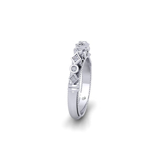 Lab Grown Diamond Vintage Inspired 14K White Gold Wedding Band