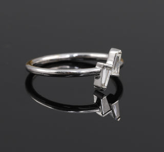 Two Stone Tapered Baguette Moissanite Minimalist Wedding Ring
