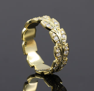 Leaf Inspired Round Cut Diamond Moissanite Wedding Band