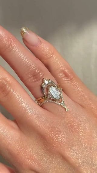 Baguette Cut Moissanite Diamond Trio Engagement Ring Set
