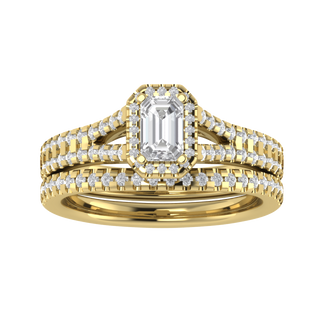 Emerald Cut Moissanite 14K White Gold Bridal Ring Set