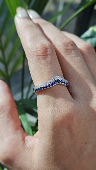 Curved Round and Sapphire Diamond Wedding Band