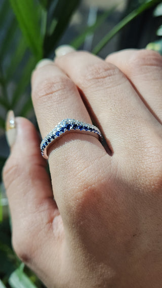 Curved Round and Sapphire Diamond Wedding Band