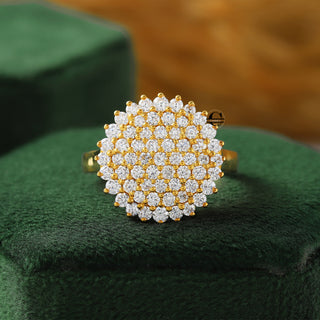 Cocktail Cluster Dome Round Moissanite Diamond 14K Yellow Gold Ring