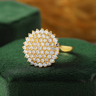 Cocktail Cluster Dome Round Moissanite Diamond 14K Yellow Gold Ring