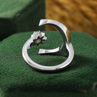 Celestial Crescent Moon and Star Moissanite Diamond Ring for Women