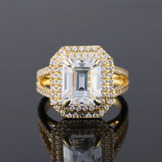 14kt yellow gold ring with a 2.5 CT approx radiant Moissanite