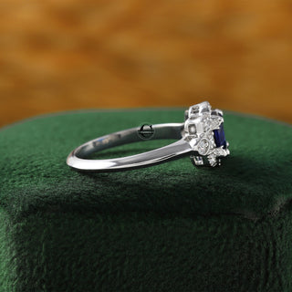 Art Deco Blue Sapphire Round Lab Grown Diamond Vintage Ring