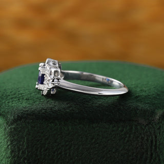 Art Deco Blue Sapphire Round Lab Grown Diamond Vintage Ring