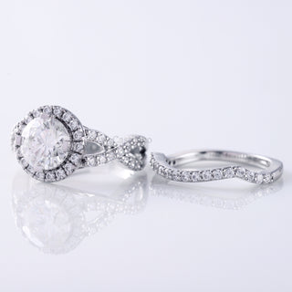 Round Moissanite Twisted With Curved Matching Bridal Ring Set