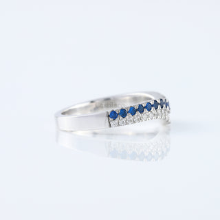 Curved Round and Sapphire Diamond Wedding Band