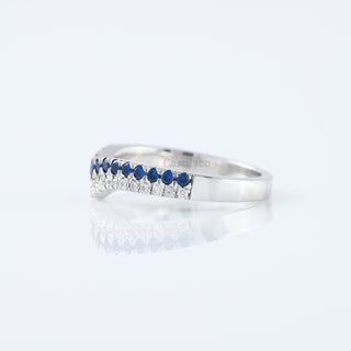 Curved Round and Sapphire Diamond Wedding Band