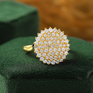 Round Lab Grown Diamond Cluster Dome 14K Yellow Gold Engagement Ring