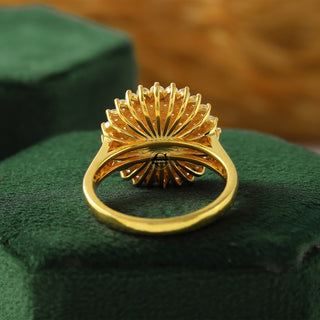 Round Lab Grown Diamond Cluster Dome 14K Yellow Gold Engagement Ring