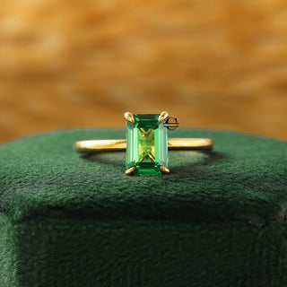 Green Emerald Lab Diamond Solitaire 14K Solid Gold Engagement Ring For Her