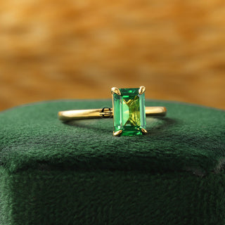 Green Emerald Lab Diamond Solitaire 14K Solid Gold Engagement Ring For Her