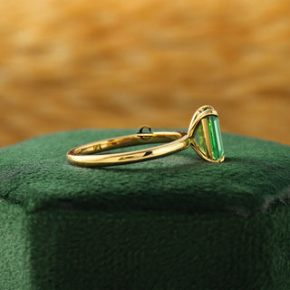 Green Emerald Lab Diamond Solitaire 14K Solid Gold Engagement Ring For Her