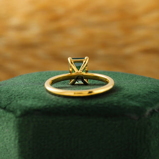 Green Emerald Lab Diamond Solitaire 14K Solid Gold Engagement Ring For Her
