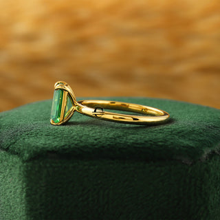 Green Emerald Lab Diamond Solitaire 14K Solid Gold Engagement Ring For Her