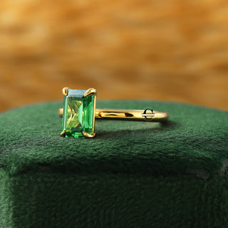 Green Emerald Lab Diamond Solitaire 14K Solid Gold Engagement Ring For Her