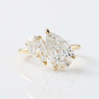 Two Pear Lab Grown Diamond Toi Et Moi 18K Yellow Gold Ring, Ring Size 5 1/2 US, Ready To Ship