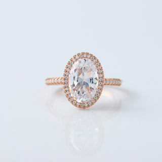 3CT Oval Moissanite Diamond Double Halo 14K Rose Gold Engagement Ring