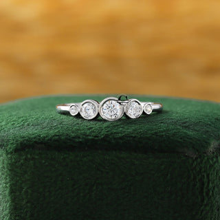 Round Five Moissanite Diamond Bezel Set 14K White Gold Engagement Ring