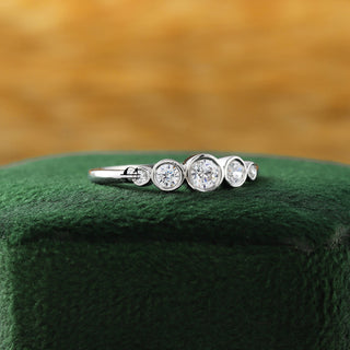 Round Five Moissanite Diamond Bezel Set 14K White Gold Engagement Ring