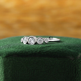 Round Five Moissanite Diamond Bezel Set 14K White Gold Engagement Ring