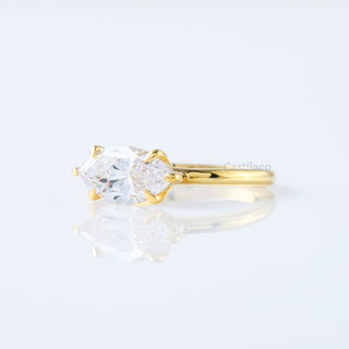 East West 2CT Marquise Cut Lab Grown Diamond Engagement Solitaire 14K Yellow Gold Ring