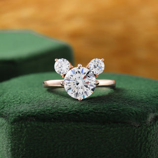 Mickey Mouse Face Diamond Ring - 3 Stone Moissanite Engagement Ring
