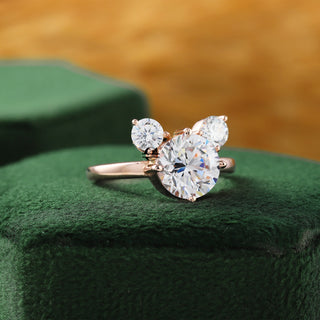 Mickey Mouse Face Diamond Ring - 3 Stone Moissanite Engagement Ring