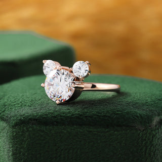 Mickey Mouse Face Diamond Ring - 3 Stone Moissanite Engagement Ring