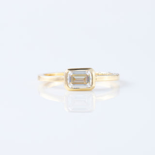 East To West Bezel Set Emerald Cut Lab Grown Diamond Engagement Ring