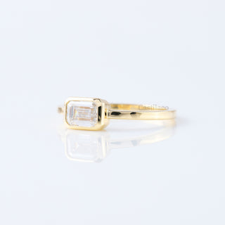 East To West Bezel Set Emerald Cut Moissanite Diamond Engagement Ring