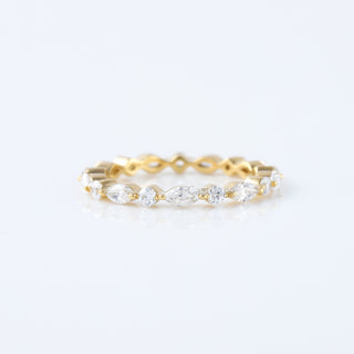 Alternating Marquise and Round Diamond Ring in 14k Solid Yellow Gold