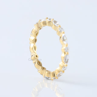 Alternating Marquise and Round Diamond Ring in 14k Solid Yellow Gold