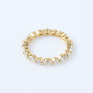 Alternating Marquise and Round Moissanite Diamond Ring in 14k Solid Yellow Gold