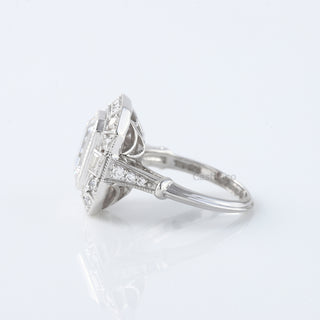 Milgrain Bezel Emerald Moissanite Halo Diamond 14K White Gold Ring