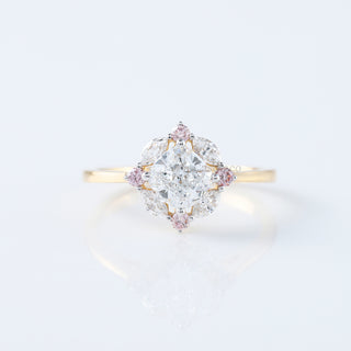 Cushion Cut Halo Pink Round and Marquise Lab Grown Diamond Engagement Ring