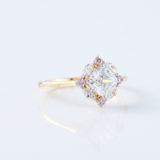 Cushion Cut Halo Pink Round and Marquise Lab Grown Diamond Engagement Ring