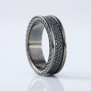 Men's Three Raw Black Moissanite Diamond Full Eternity Band