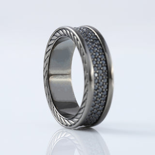 Men's Three Raw Black Moissanite Diamond Full Eternity Band