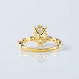 Oval Moissanite Diamond With Side Marquise 18K Solid Gold Ring