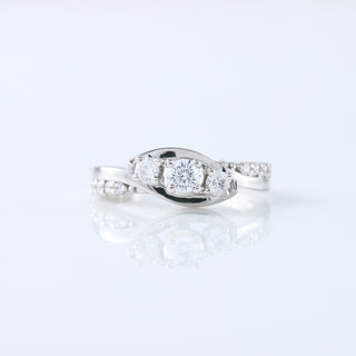 Three Stone Swirl, Bypass Lab Grown Diamond, and 14K White Gold Wedding Rings