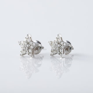 Star Shaped Baguette and Round Moissanite Diamond Stud Earrings