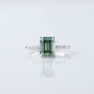 Green Emerald Moissanite Diamond Hidden Halo Engagement Ring For Her